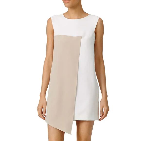 Milly Asymmetrical Color block Shift Dress Neutral Cream Tan - Picture 1 of 11
